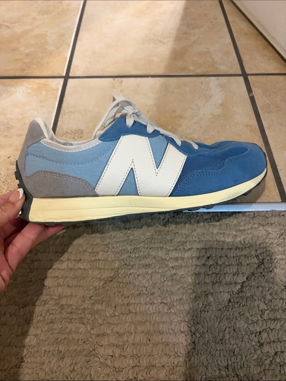New Balance 327 Blue Casual Retro Runner Sneakers - White Accent - Picture 6 of 13